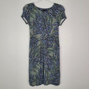 Nic+Zoe Floral Foliage Mini Dress Short Sleeve Rayon Stretch Green Blue Size XS